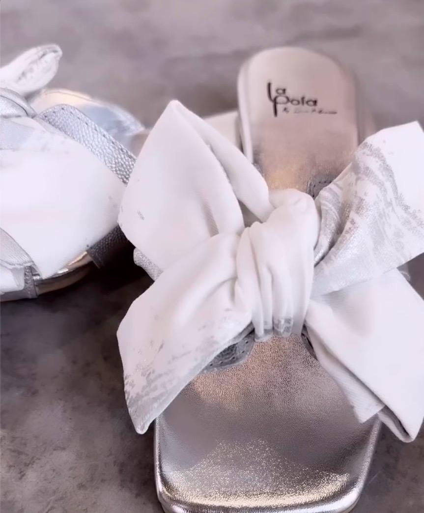 Leather Sandal Bow Silver