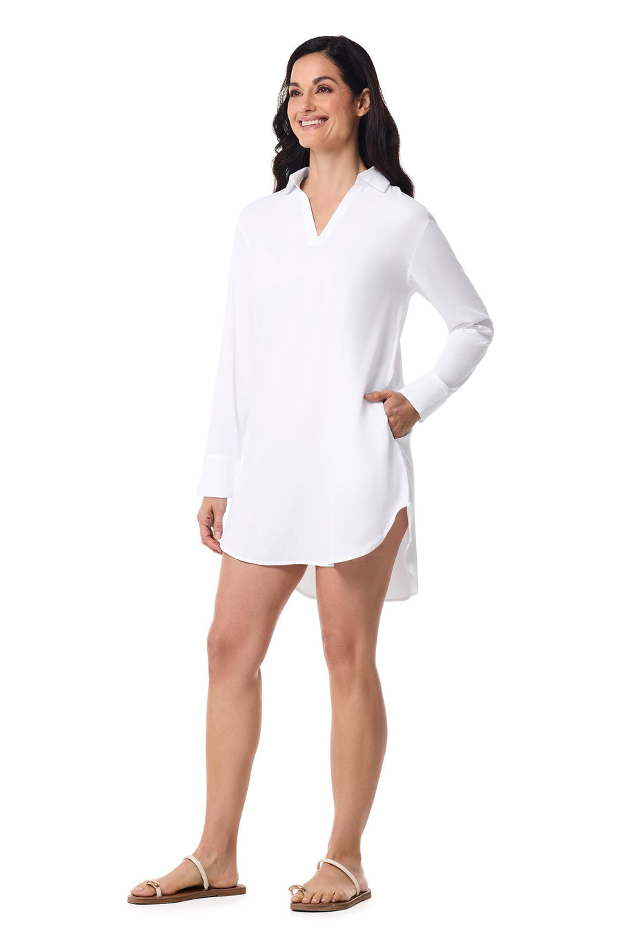 Koesta | Women's Cover-Up Pull Over Shirt with Pockets | White