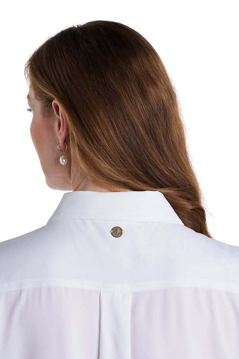 Women's Castaneda Flared Shirt Dress with Long Sleeves | White