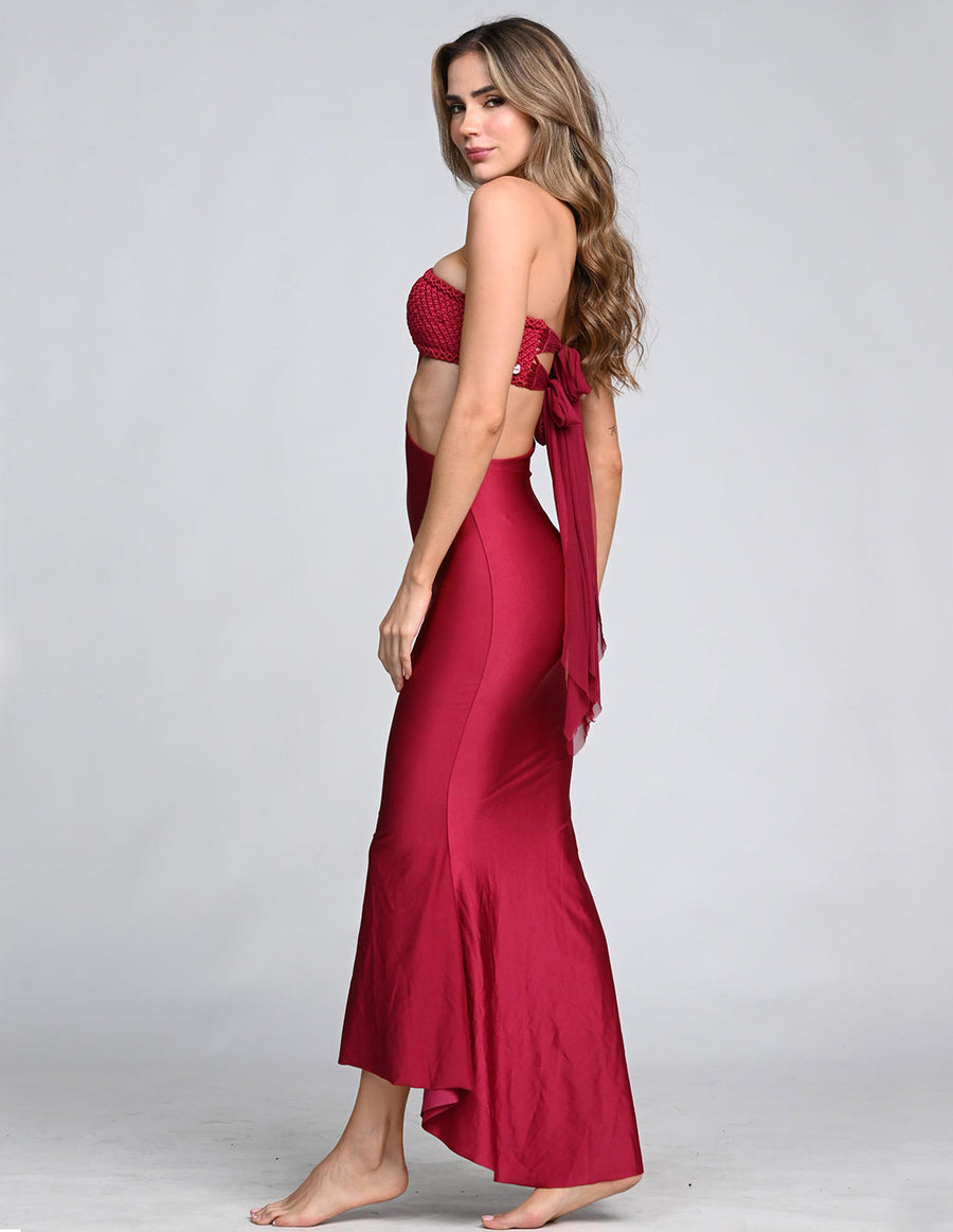 Kesha Dress Burgundy. Hand-Dyed Dress With Hand Woven MacramΓ© In Burgundy