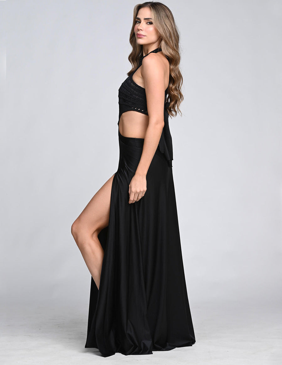 Ventus Dress Black. Hand-Dyed Dress With Hand Woven MacramΓ© In Black