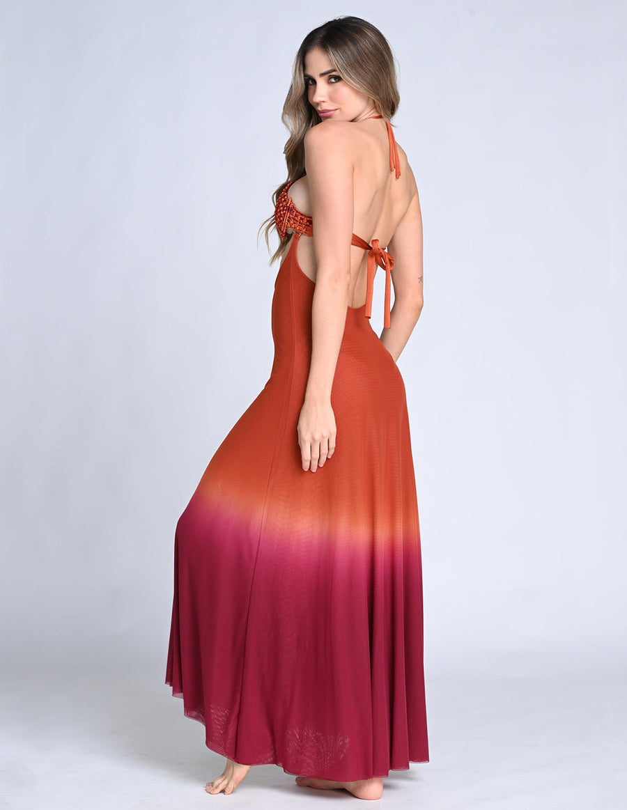 Sairi Skirt Burgundy + Ochre. Hand-Dyed Skirt In Burgundy + Ochre