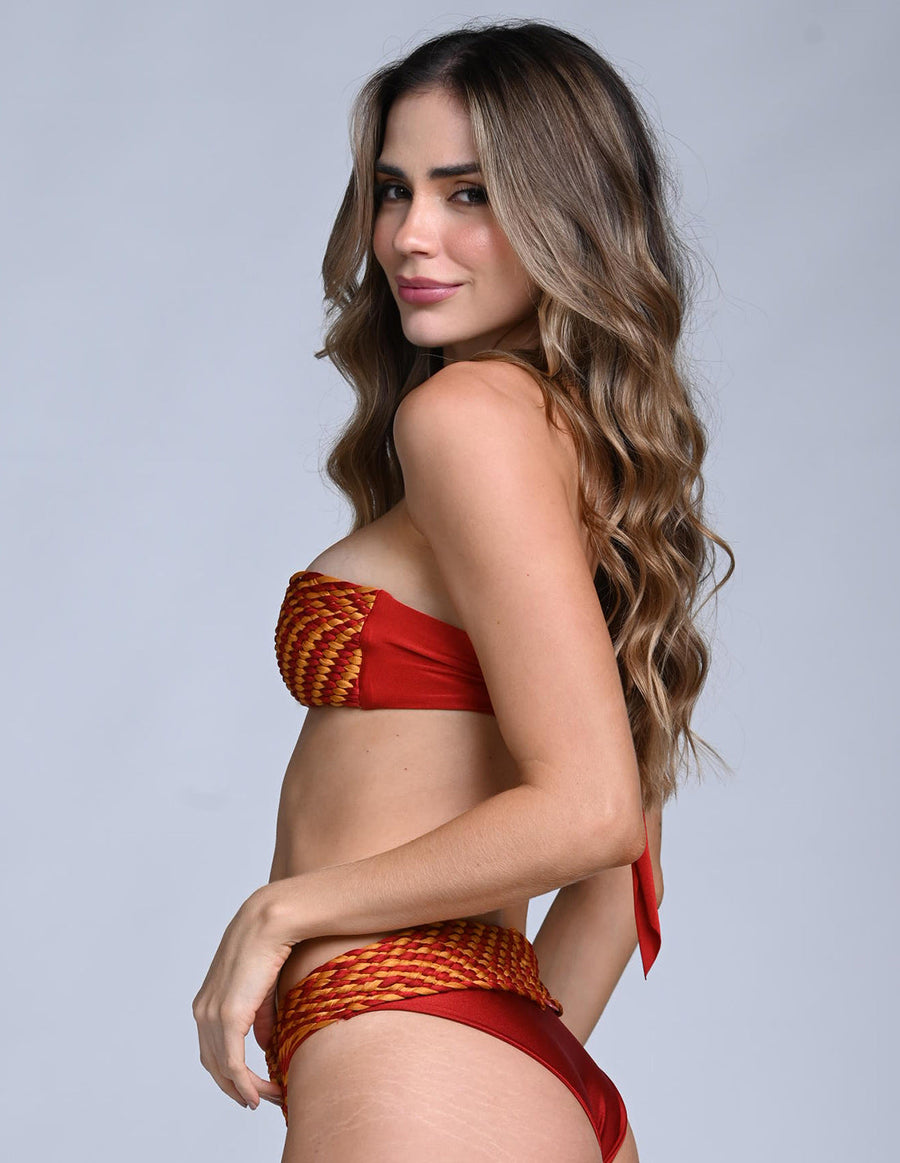 Grace Top Golden + Wild Wine. Hand-Dyed Bikini Top With Hand Woven MacramΓ© In Golden + Wild Wine