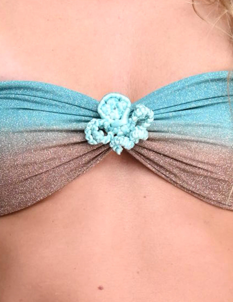 Eia Top Opal Green + Browm. Hand-Dyed Bikini Top With Hand Woven MacramΓ© In Opal Green + Browm
