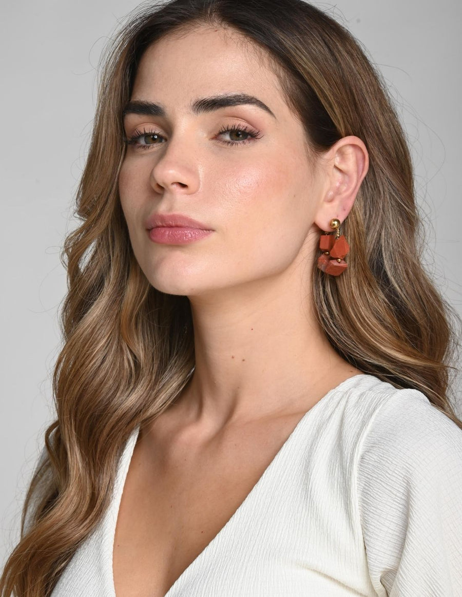 Isara Earring Red Jasper + Ochre. Earring In Red Jasper + Ochre