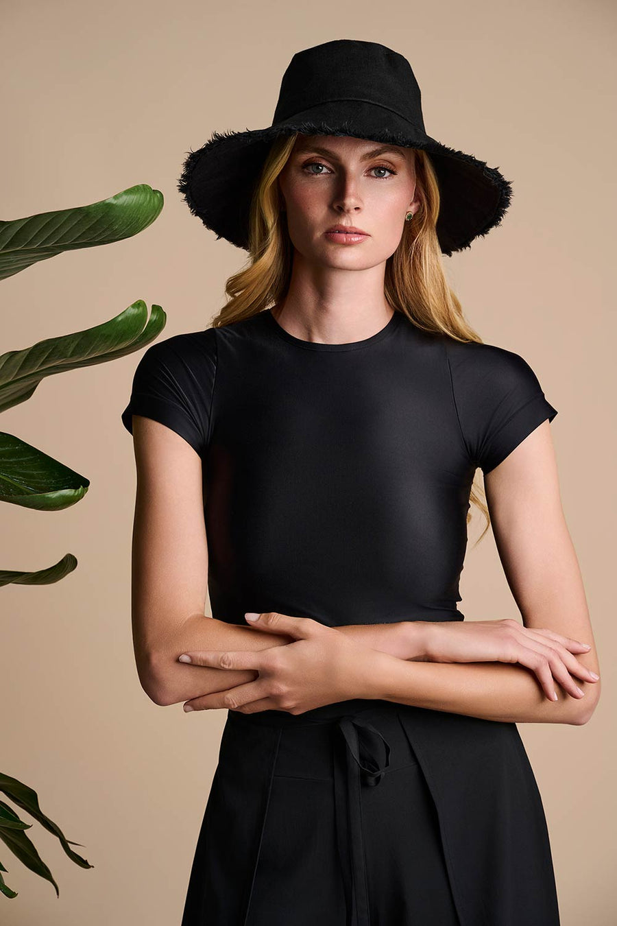 Charlotte Linen Fringe Sun Hat | Black