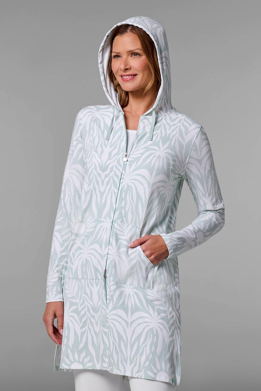 Women's Cabana Long Zip-Up Hoodie | Misty Aqua American Palm