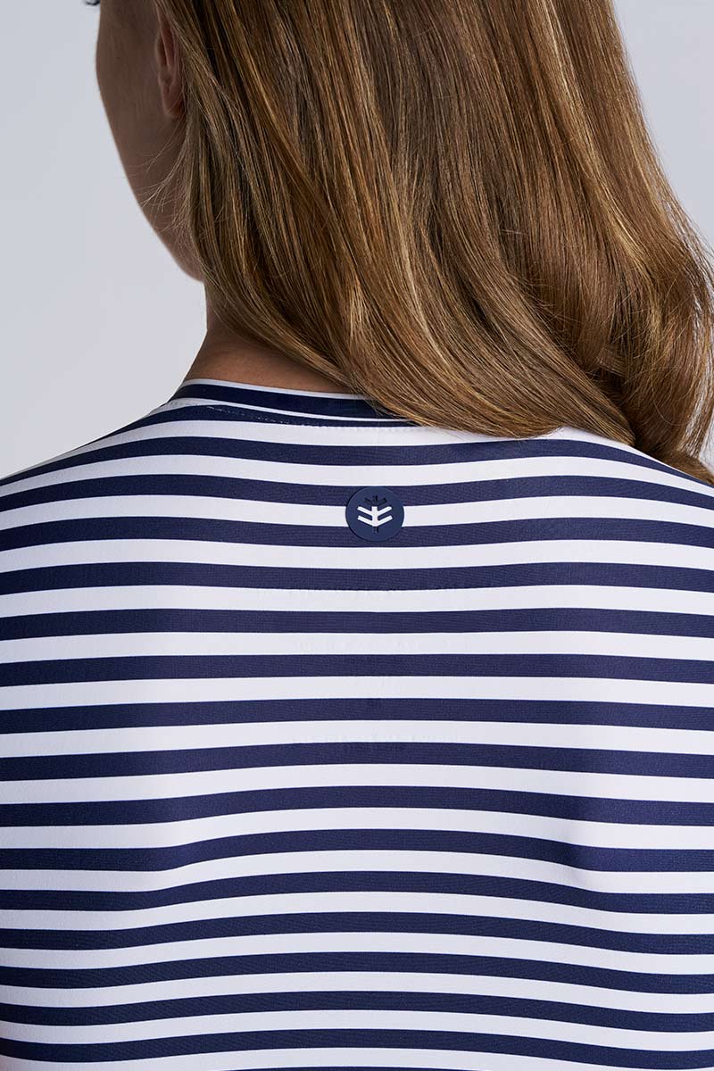Hibiscus Island Crop Swim Crop Top | White/Navy Stripe