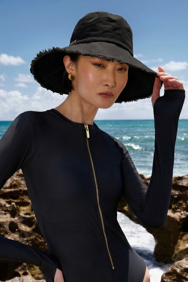 Charlotte Linen Fringe Sun Hat | Black