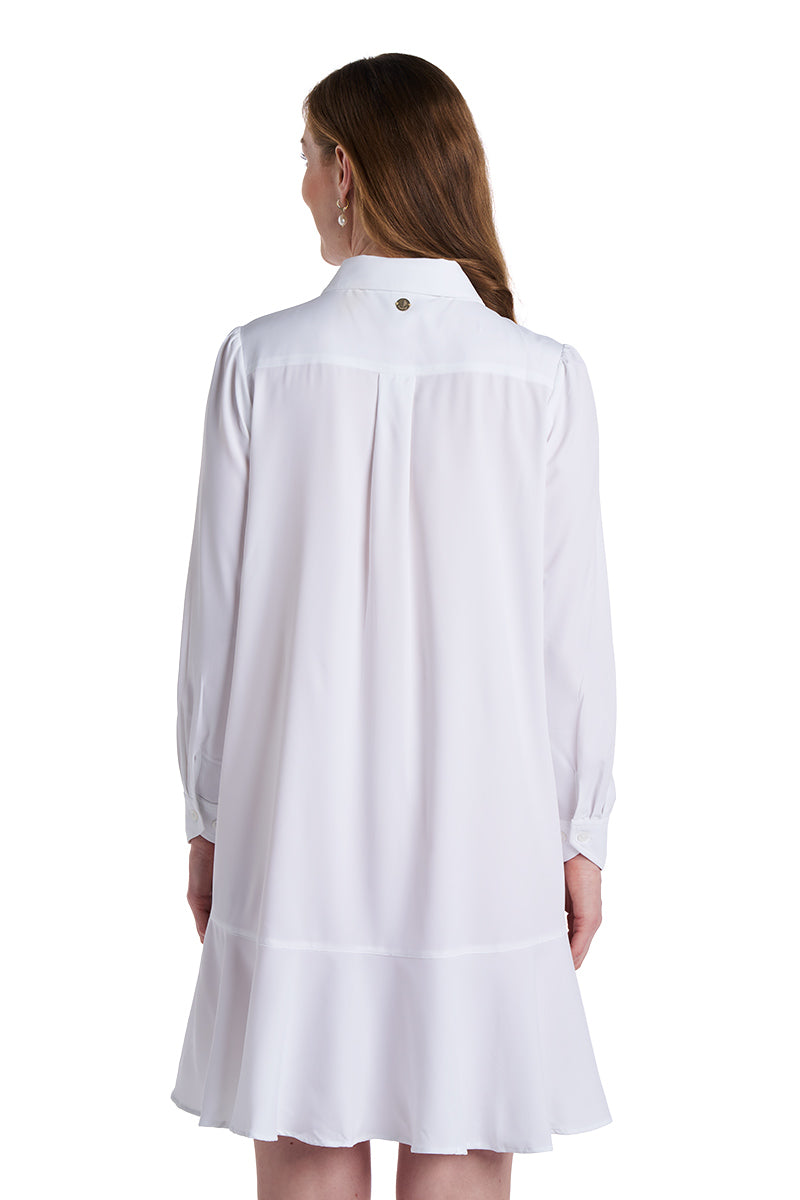 Women's Castaneda Flared Shirt Dress with Long Sleeves | White