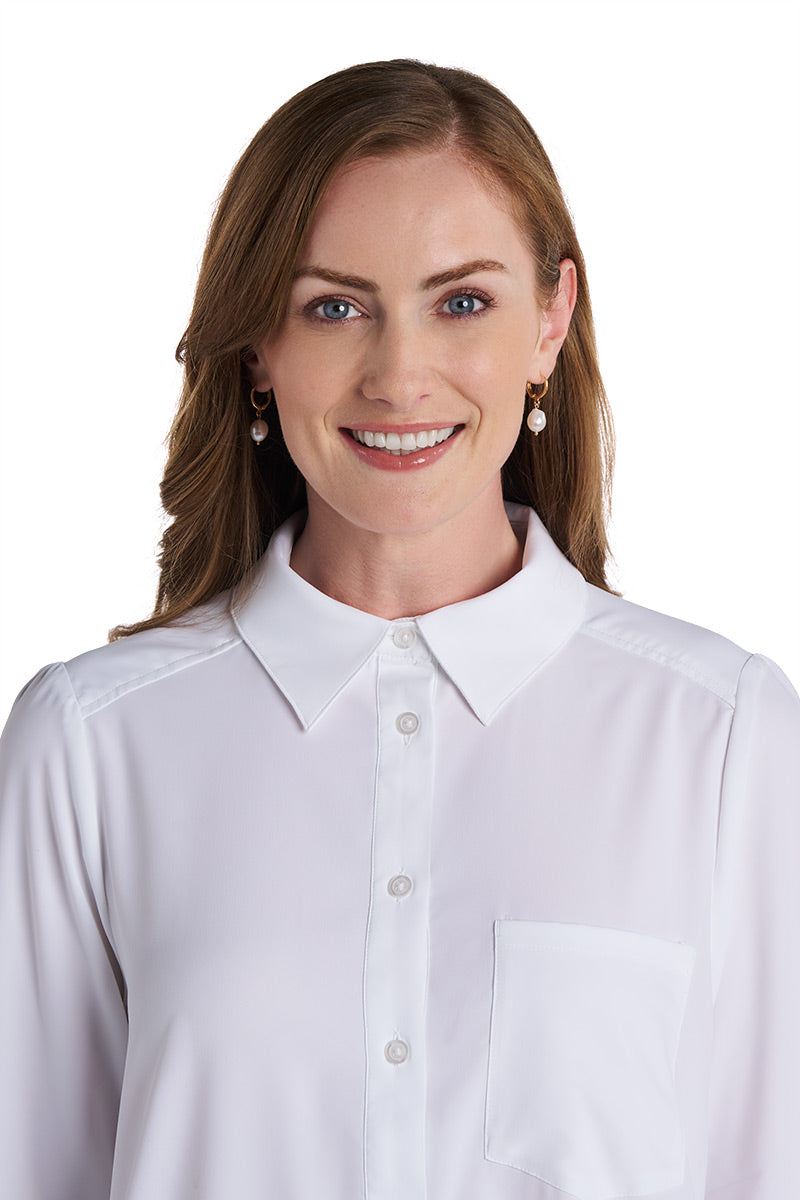 Women's Castaneda Flared Shirt Dress with Long Sleeves | White