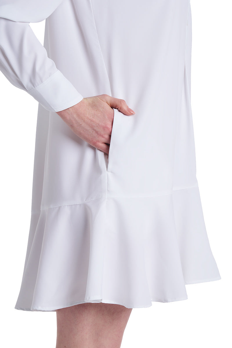 Women's Castaneda Flared Shirt Dress with Long Sleeves | White