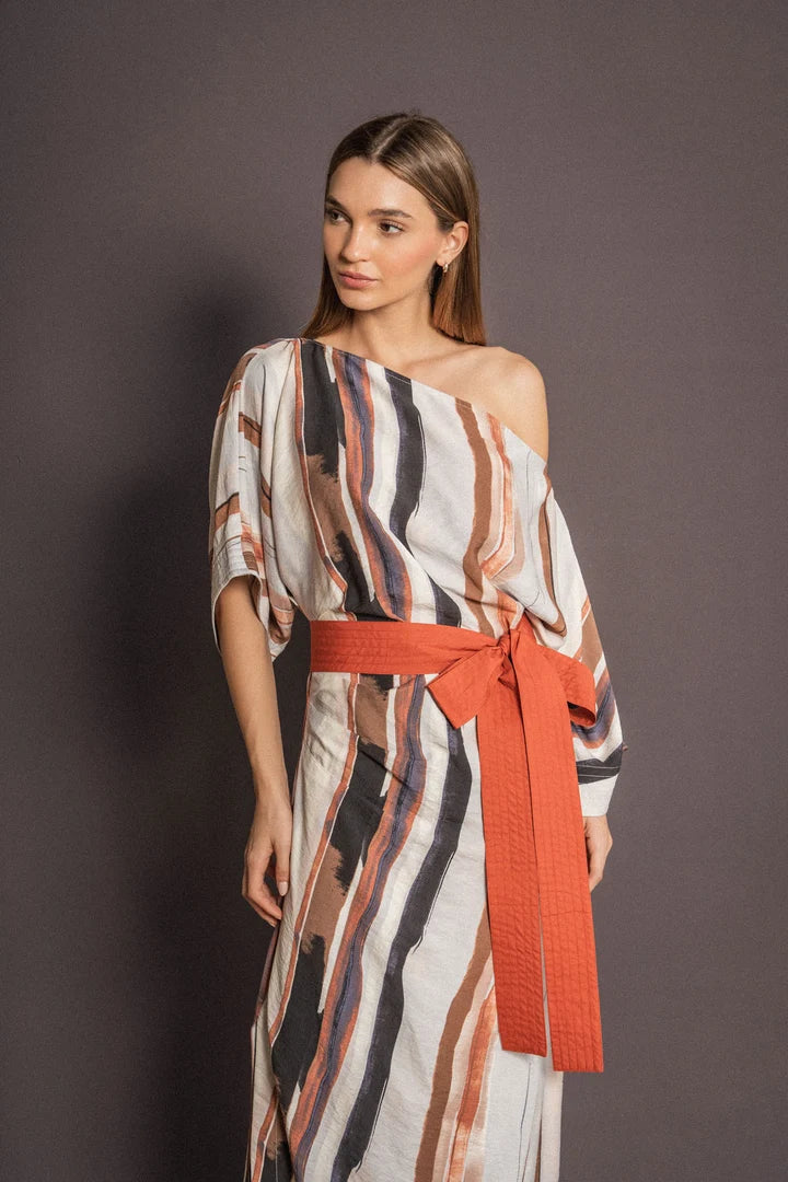 EMILLIA PRINTED ASYMMETRIC MAXI DRESS
