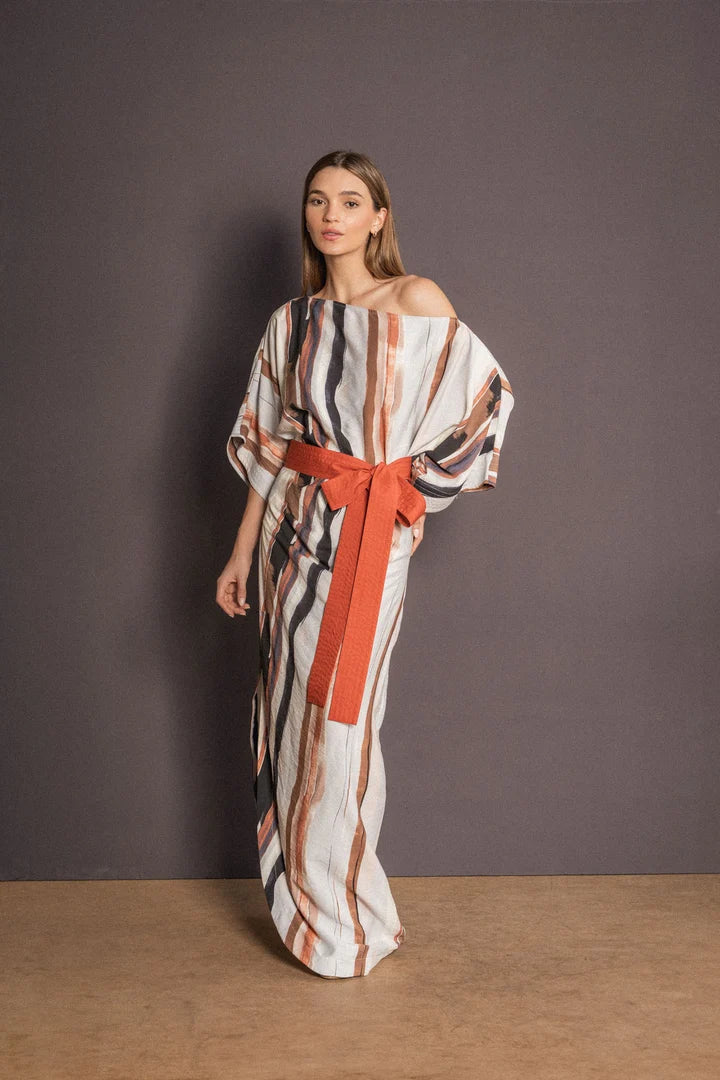EMILLIA PRINTED ASYMMETRIC MAXI DRESS