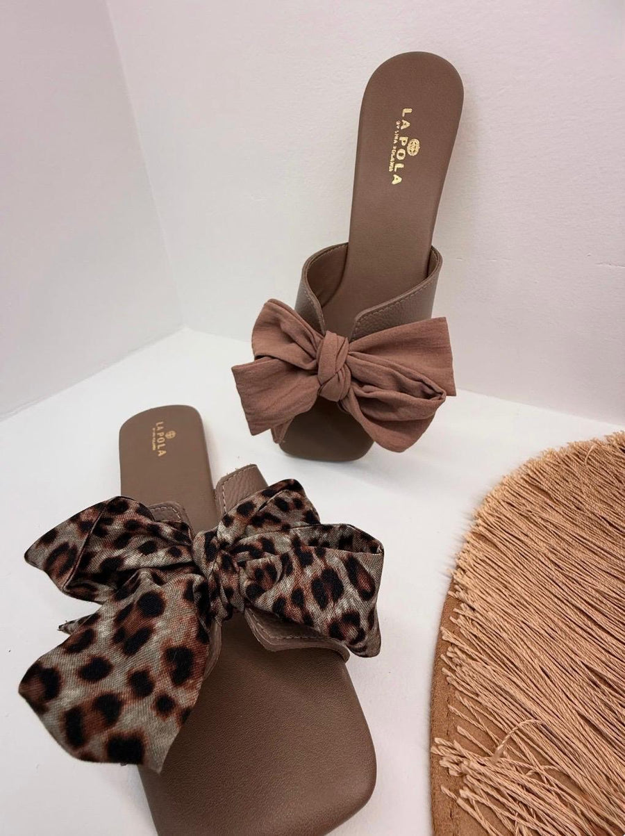 Leather Sandal Bow Brown