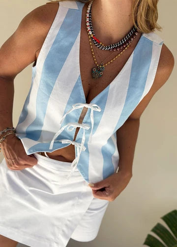 Briana Blue Stripe Denim Vest