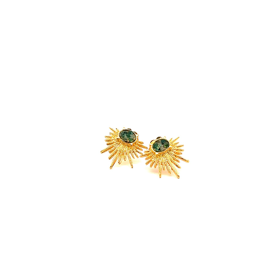 Mini Thunder Earrings Stone: Raw Emerald