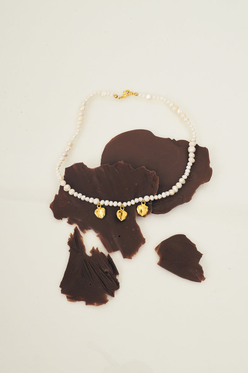 Triple Heart Pearl Necklace 42cm