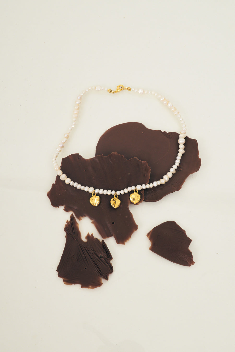 Triple Heart Pearl Necklace 42cm