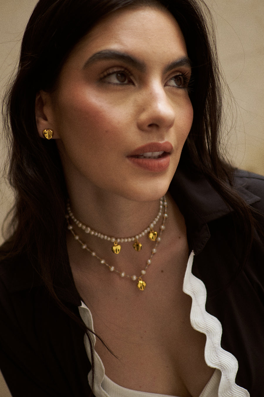 Triple Heart Pearl Necklace 42cm