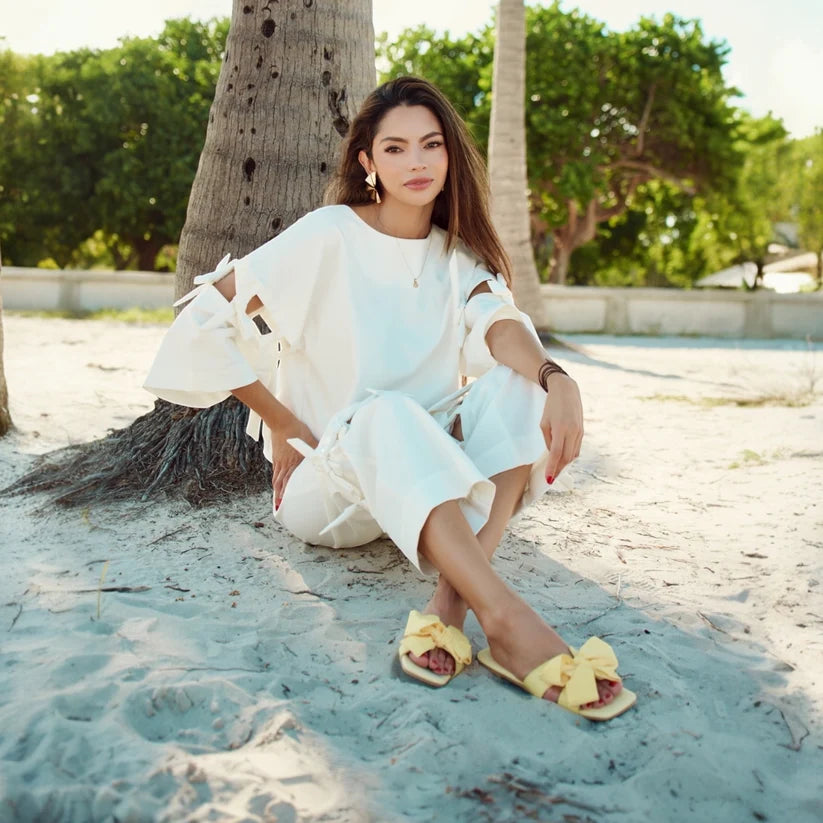 Leather Sandal Bow Butter Yellow