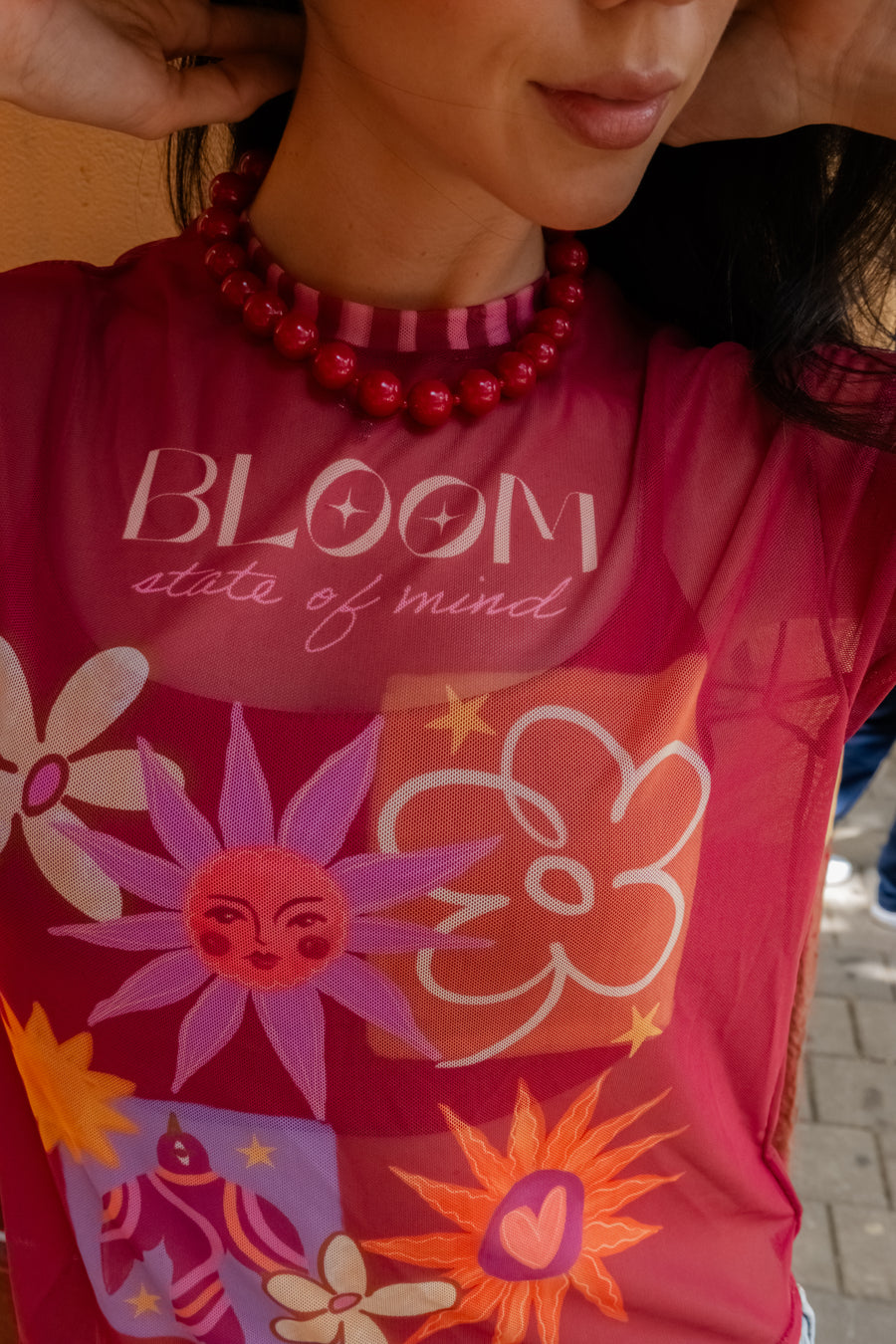 Bloom mesh shirt wine