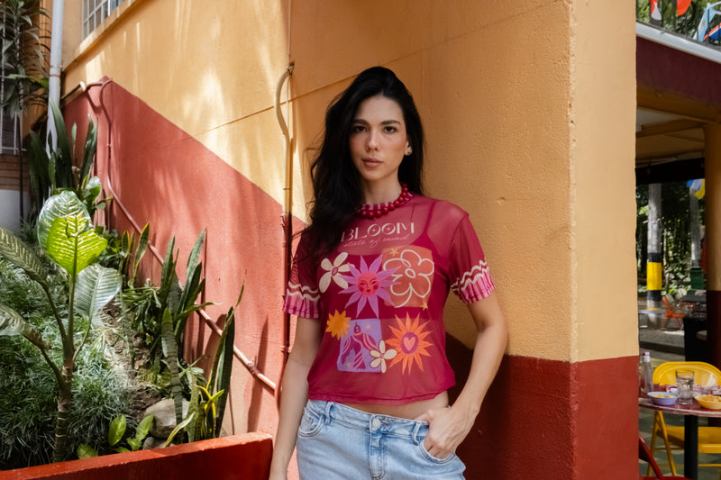 Bloom mesh shirt wine