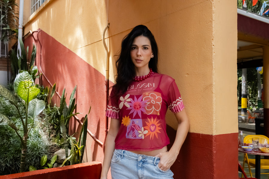 Bloom mesh shirt wine