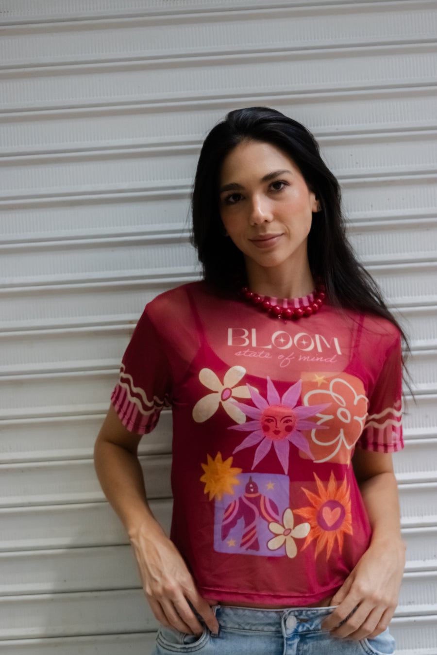 Bloom mesh shirt wine