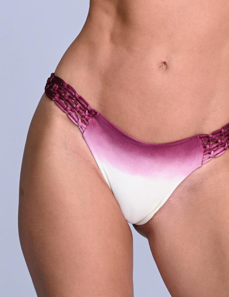 Aur Bottom Faded Cabernet. Hand-Dyed Bikini Bottom With Hand Woven Macramé In Faded Cabernet