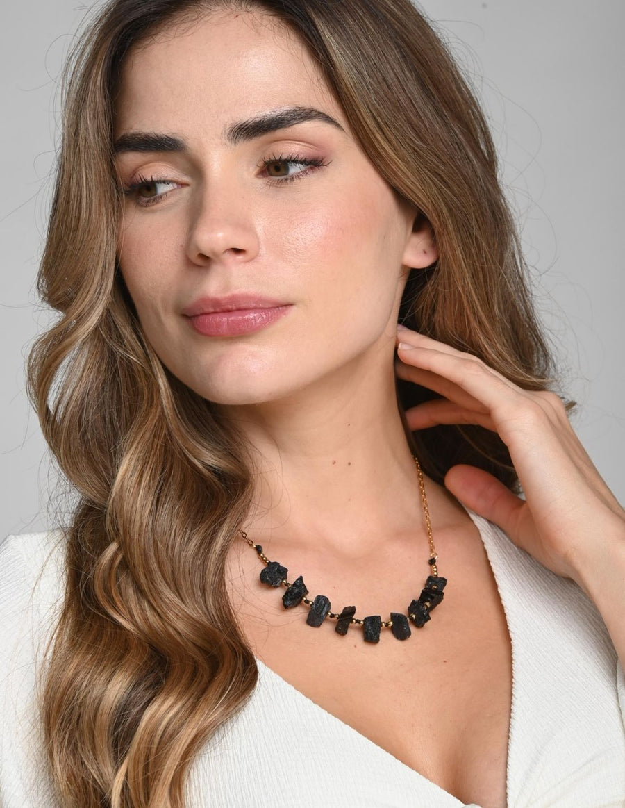 Narella Necklace Tourmaline + Black. Necklace In Tourmaline + Black