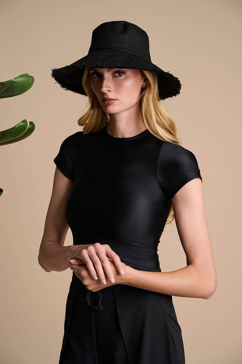 Charlotte Linen Fringe Sun Hat | Black