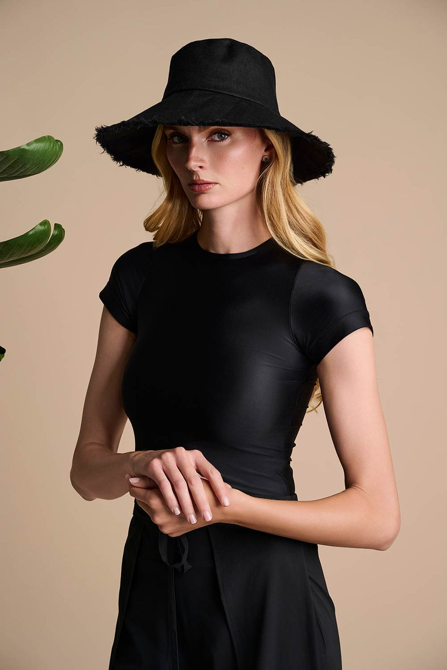Charlotte Linen Fringe Sun Hat | Black