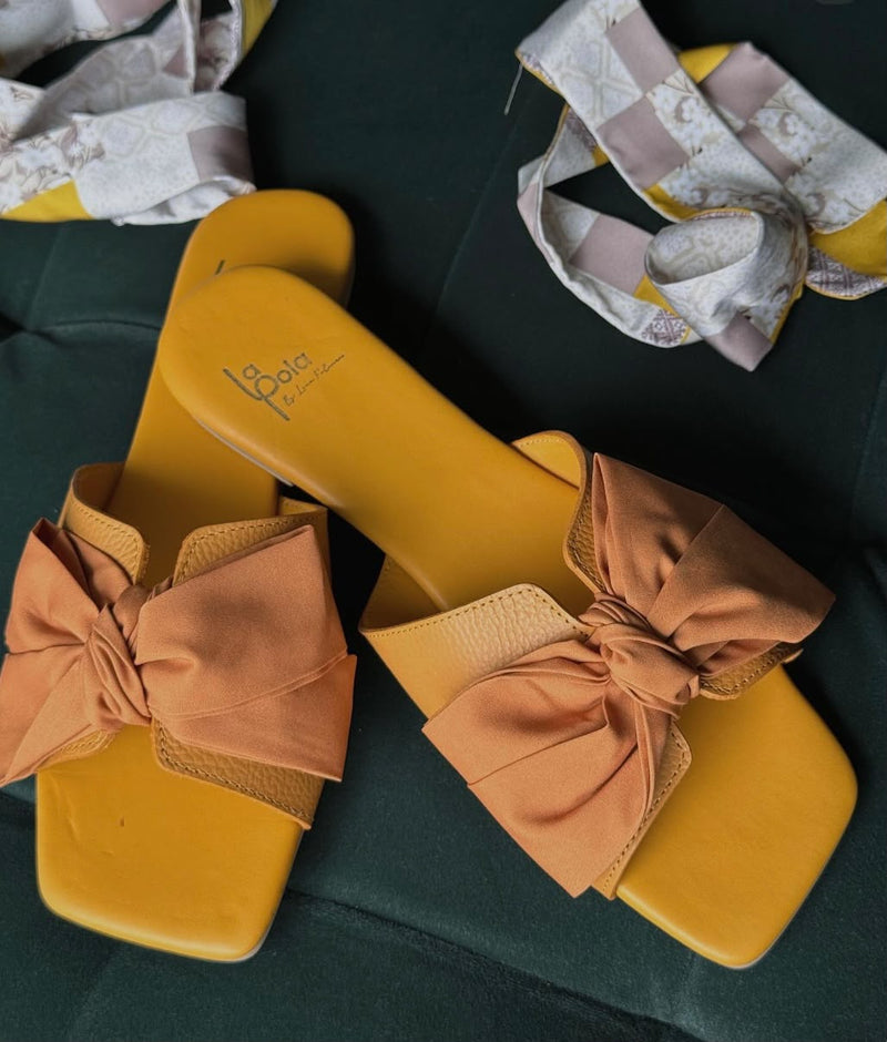 Leather Sandal Bow Mustard