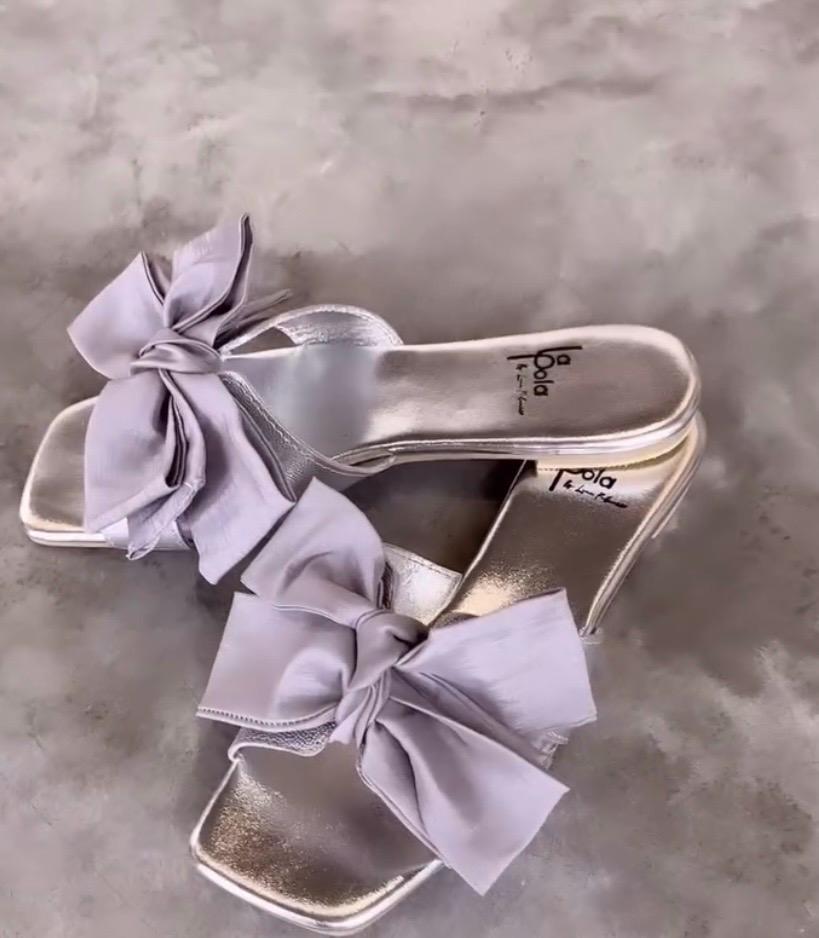 Leather Sandal Bow Silver