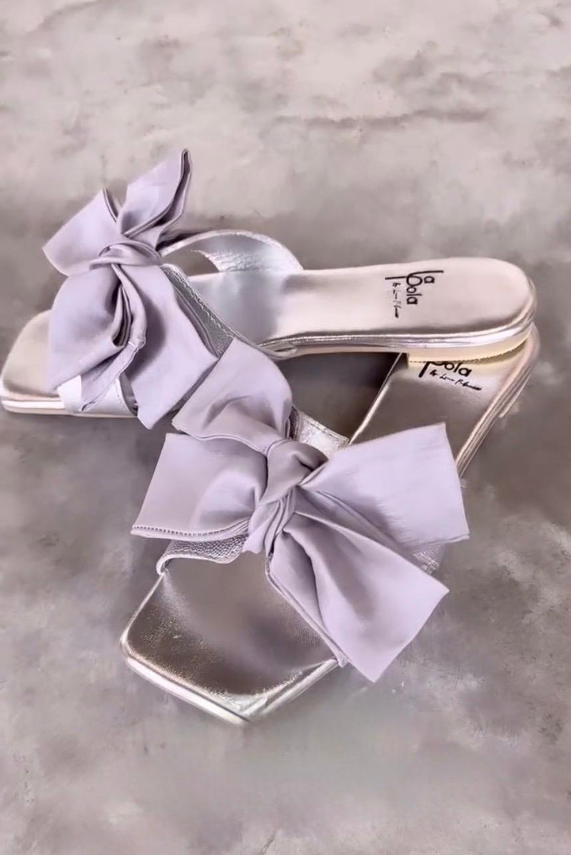 Leather Sandal Bow Silver